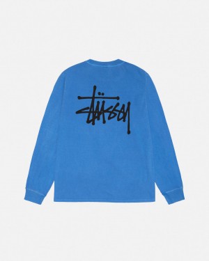 Stussy Basic Stussy LS Tee Pigment Dyed Tričko Panske Modre Slovensko | JRC-4358