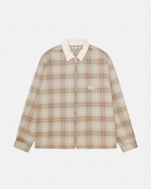 Stussy Frank Plaid Zip Shirt Kosele Panske Hnede Slovensko | SJP-6339