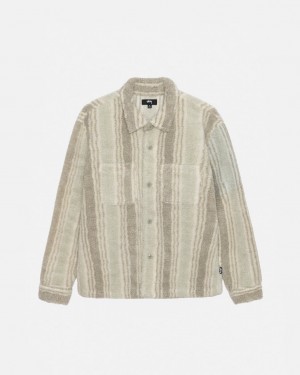 Stussy Pruhované Sherpa Shirt Košeľové Bundy Panske Béžové Slovensko | COQ-2906
