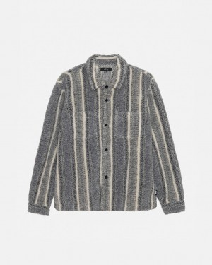 Stussy Pruhované Sherpa Shirt Košeľové Bundy Damske Charcoal Slovensko | GEW-1896