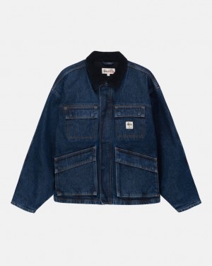 Stussy Shop Jacket Washed Denim Bundy Panske Modre Slovensko | AMR-3910