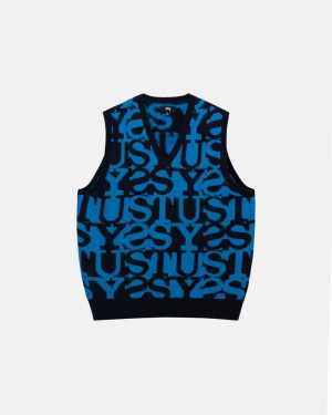 Stussy Stacked Svetrove Saty Vest Svetre Panske Tmavo Námornícka Modrá Slovensko | TXH-7122