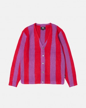 Stussy Stripe Brushed Cardigan Svetre Panske Nachový Slovensko | NDI-1313